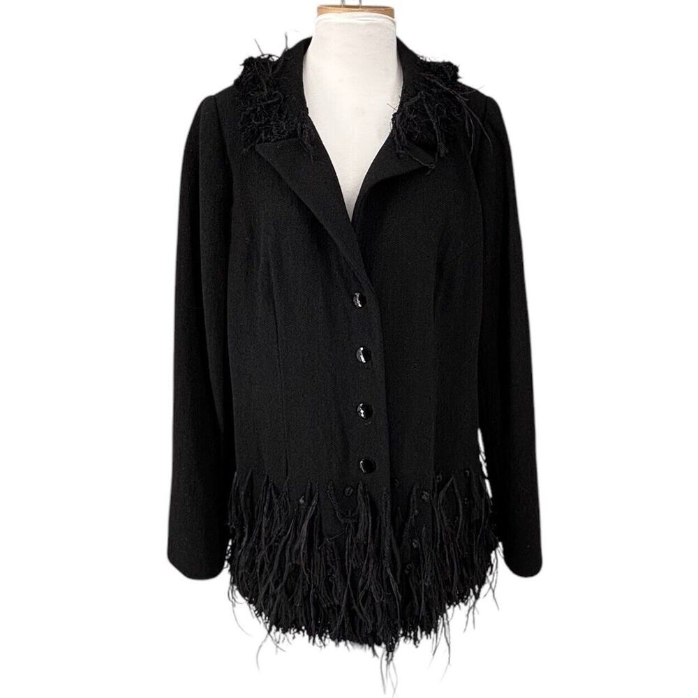 Vintage Peggy Jennings Theatre Coat Womens 1X Ostrich Feather Avant Garde Black - Picture 1 of 12